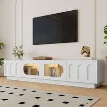 Retro-Style TV Cabinet / TV Stand With Elegant Design / Sturdy Construction, Load Capacity: 60 Kg / With Separate Display Area And Storage Space / Stable And Secure Feet / Suitable For The Living Room - White + MDF + Particle Board - View 7