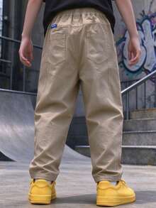 Boys' Kids' Toddler Autumn Spring All-Season Solid Color Washed Cotton Casual Long Pants Tapered Trousers Suitable For Back To School Daily Home Outdoor Wear - Apricot - View 6