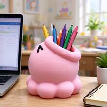 Ins Cartoon Cute 3D Printed Octopus Pen Holder, Round Adorable Stationery Storage Box, Highly Attractive Fun Desktop Organizer Decor For Girls' Bedroom Desk - Pink - View 2