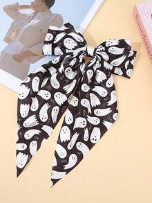 1pc Halloween Accessory Ghost Spider Flowing Ribbon Spring Clip With Embossed Bow Ribbon Print Personalized Party Costume Accessory Wearable Triangle Scarf Headpiece For Back Of Head - Multicolor - View 4