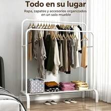 Double Rail Floor Clothes Rack, Metal Garment Rack With Shoe Shelf, Bedroom Organizer - A-white - View 1