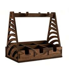 Coffee Brown, Handmade Wooden Tea Bag Storage Rack, Easy To Assemble With Cup Hooks, Countertop Tea Station, Divided Tea Bag Organizer, Coffee Bar Storage Shelf, Home Storage, Decoration, Gift, Present. - Coffee Brown - View 7