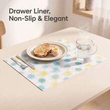 1 Roll Of Blue And Yellow Dot Printed Drawer Pad, Moisture-Proof, Oil Resistant, Easy To Wipe, Fresh And Playful Style, Drawer Anti Slip Protective Pad, Suitable For Kitchen And Bedroom Storage Cabinets, Good For Home Storage. - View 6
