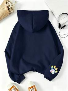 Gradient Rainbow Pattern Sweatshirt, Long Sleeve Drawstring Pullover, Cute Streetwear Top Y2K Aesthetic Sweatshirt - Navy Blue - View 3