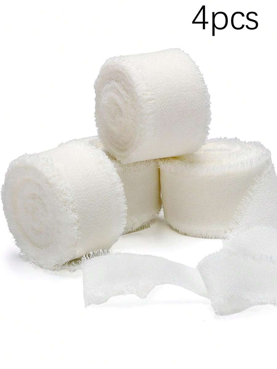 1/4 Rolls Handmade Chiffon Silk Fringe Ribbon White Frayed Edge Sheer Ribbon 1.5 Inch X 16.4 Feet For Wedding Invitations Bridal Bouquets Gift Wrapping DIY Crafts Valentine's Day Holiday Party Decorations - Multicolor - View 1