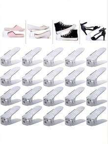18pcs Shoe Storage Organizer, Adjustable Shoe Rack, Adjustable Double Layer Shoe Shelf, Stackable Shoe Rack Design, Suitable For Sneakers, High Heels, Casual Shoes, Leather Shoes And Slippers. Suitable For Closet And Entryway Storage Needs, Home Decor, Bedroom Decor. - Multicolor - View 5