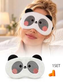 Cute Panda Pattern Breathable Adjustable Sleep Eye Mask Set [ Panda Eye Mask + Earplugs] For Bedroom Travel Office School, Ultra Soft Blackout No Ear Pressure Blindfold For Insomnia Relaxation Eye Fatigue, Nap Eye Mask For Home Travel Essential - Multicolor - View 5