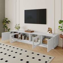 Retro-Style TV Cabinet / TV Stand With Elegant Design / Sturdy Construction, Load Capacity: 60 Kg / With Separate Display Area And Storage Space / Stable And Secure Feet / Suitable For The Living Room - White + MDF + Particle Board - View 6