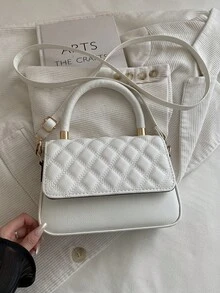 Solid Color Quilted Minimalist Fashion PU Designer Elegant Handbag With Geometric Pattern - Beige - View 7