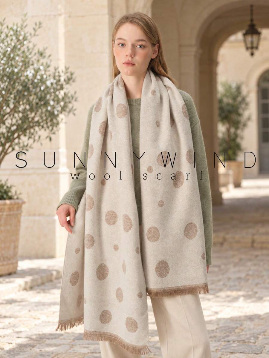 1pc Women's Gold Thread Polka Dot Elegant Versatile Wool Scarf, Suitable For Autumn/Winter Daily Wear - White - View 1