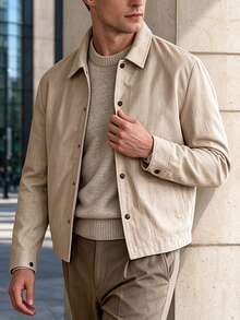 Men's Linen Short Single-Breasted Jacket - Khaki - View 2
