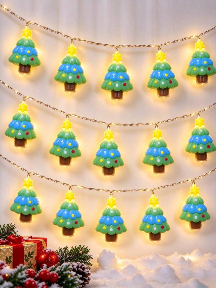 Christmas Tree String Lights, Cute Mini Christmas Tree LED Lights, Battery Powered, Suitable For Children's Bedroom Tent, Window, Living Room, Christmas Tree, Fireplace Indoor Decoration, Christmas Holiday Home Party Decoration, Ideal Christmas Gift - Multicolor - View 1