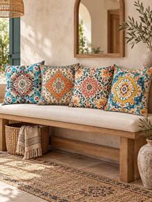 shangxia 4PCS--Vintage Bohemian Mandala Print Pillow Covers, Exotic Carpet Texture Throw Pillow Covers, Living Room Sofa Decorative Cushions (Pillow Inserts Not Included) - (Multiple Sizes) - Multicolor - View 9