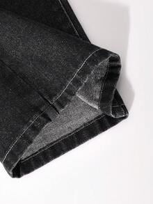 Tween Girl Elastic Waist Pocket Casual Straight Leg Denim Jeans - Black - View 7