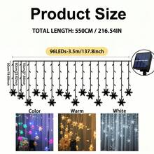 Lampu Tirai LED Gelombang Salju Bertingkat Tenaga Surya Unik, 96 Manik Lampu, 3 Pilihan Warna, Tahan Air, Dekorasi Estetis untuk Rumah Musim Dingin, Balkon & Pesta Natal - Es Krim Stik Bentuk Kepingan Salju - View 8