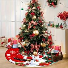 1/100Pcs Red Christmas Tree Skirt, Featuring Santa Claus, Christmas Tree And Snowman Patterns, Round Tree Base Decoration, Suitable For Winter Party And Home Holiday Decor (60/90cm Diameter Christmas Tree), Christmas Decoration - Multicolor - View 10