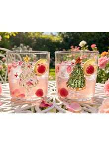 3D Christmas Tree Glass Cups, 2 Packs Clear Drinking Glass Tumblers, Festive Xmas Decor Glassware For Cocktail, Juice, Beverage, Christmas Gift For Home Party. - White + Green - View 4