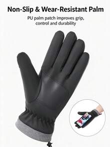 1 Pair Winter Cycling Warm Gloves, Windproof Waterproof Thermal Lined, Full Palm Sensitive Touchscreen Design, Easy Phone Operation Without Removing Gloves. PU Anti-Slip Wear-Resistant Palm, Secure Grip. Drawstring Closure To Lock In Warmth And Prevent Cold Air. Suitable For Outdoor Cycling, Skiing, Commuting, Multiple Colors Available, Comfortable Fit, Balancing Practicality And Quality, Essential Cold-Weather Accessory For Autumn/Winter Outdoor Activities. - Multicolor - View 3