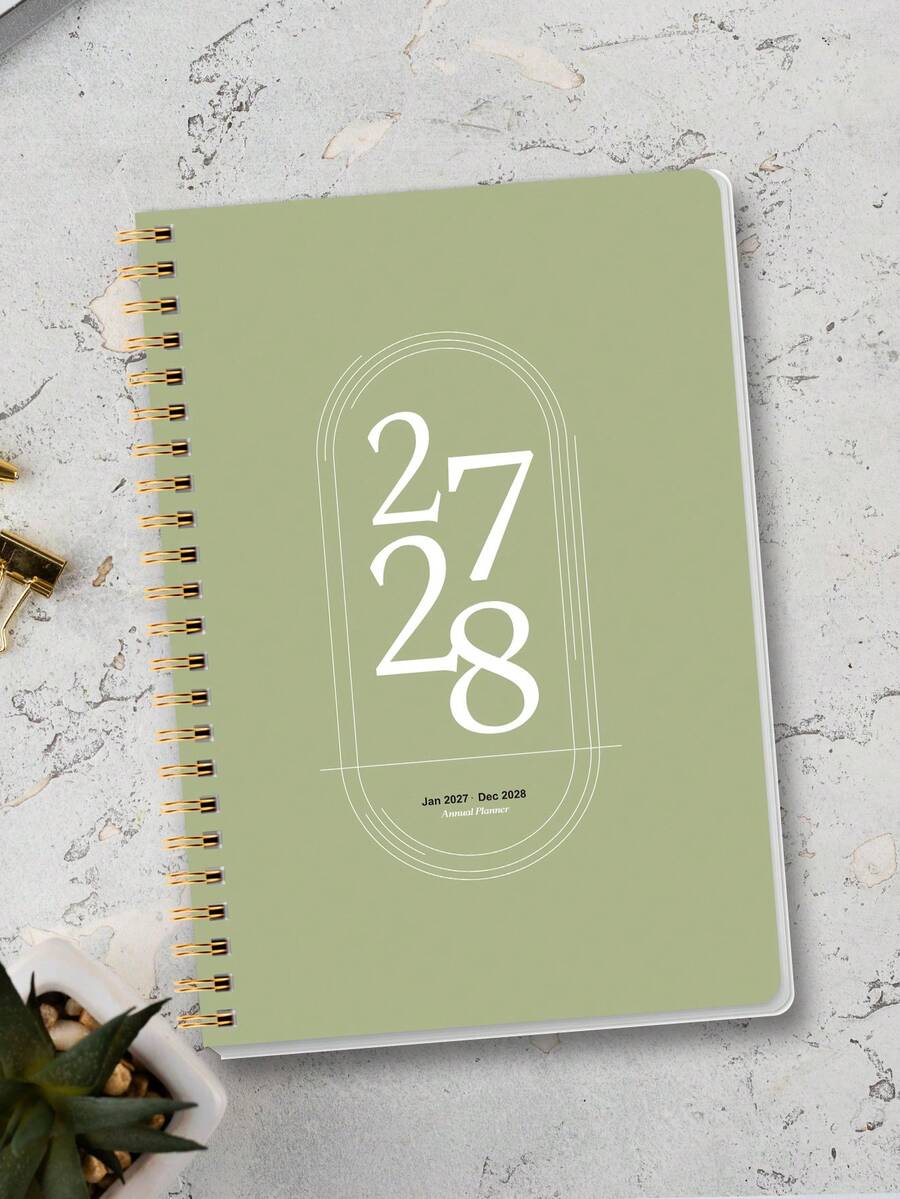 Trees 2027-2028 週計畫與月計畫筆記本，螺旋裝訂日計畫學術預約記錄本，提升效率，8*6 英吋，返校文具，桌面辦公用品