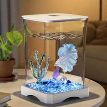 Akuarium Ikan Cupang Kreatif, Akuarium Kaca Hias Kecil untuk Meja dengan Lampu Malam, Cocok untuk Aquascaping - MultiWarna - View 3