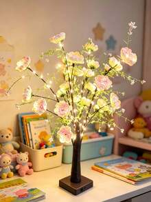 1件裝棕色樹幹杜鵑花樹燈,60燈,55CM高,USB + 3顆AA電池雙電源,暖白色LED桌面樹燈,秋冬聖誕感恩節新年臥室婚禮居家喬遷氛圍裝飾擺件 - 黃色 - 查看 11