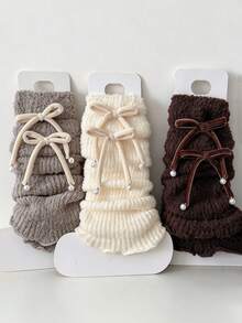 1/2/3/5 Pairs Women's Multi-Color Warm Vintage Thick Autumn/Winter Versatile Spring Long Leg Warmers With Bowknot And Pearl Cute Slouchy Design - Multicolor - View 1