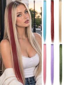 24-Inch Clip-On Hair Extensions, Shimmering Highlights, Versatile Hair Accessory, Suitable For Women's Party And Everyday Hairstyles. - Multicolor - View 1