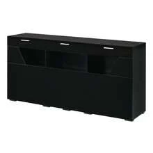 Sideboard With A Unique Design / With 3 Doors Featuring A Special Glass Design / With A Decorative Viewing Window / With Ample Storage Space / High-Gloss Finish / Suitable For Dining Rooms And Living Rooms - Black + Particle Board - View 9