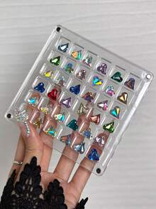 2/1pc 64-Grid/100-Grid Acrylic Nail Rhinestone Storage Box, Double-Sided Round/Square Display Box, Magnetic Nail Accessory Organizer Tool Empty Box Without Rhinestones, Nail Accessories, Practical Tool - Clear - View 2