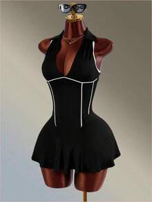 Women Athletic Onepieces Swimsuits - Black - View 5