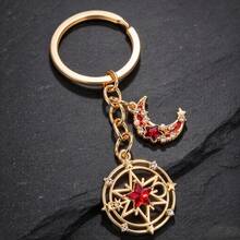 English: Magic Circle Star Moon Keychain, Crystal Inlaid Alloy Bag Charm, Aesthetic Celestial Pentagram Keyring For Handbag Backpack Birthday Gift - Multicolor - View 8