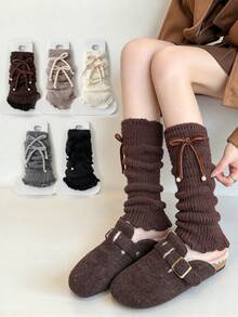 1/2/3/5 Pairs Women's Multi-Color Warm Vintage Thick Autumn/Winter Versatile Spring Long Leg Warmers With Bowknot And Pearl Cute Slouchy Design - Multicolor - View 7