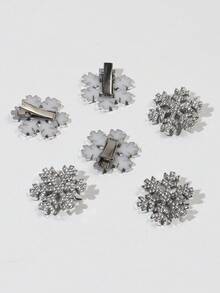 6pcs Rhinestone Snowflake Mini Hair Clips, Christmas Winter Braided Hair Clips, Women's Party Hairstyle Accessories - Silver - View 3