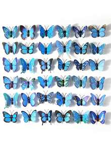 20pcs 3D Butterfly Removable Mural Wall Stickers For Home Room Bedroom Party Decor - Blue - View 1