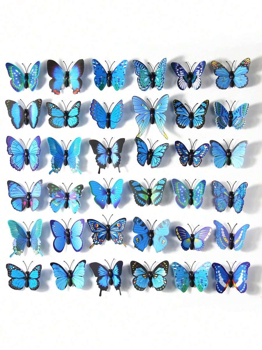 20pcs 3D Butterfly Removable Mural Wall Stickers For Home Room Bedroom Party Decor - Blue - View 1
