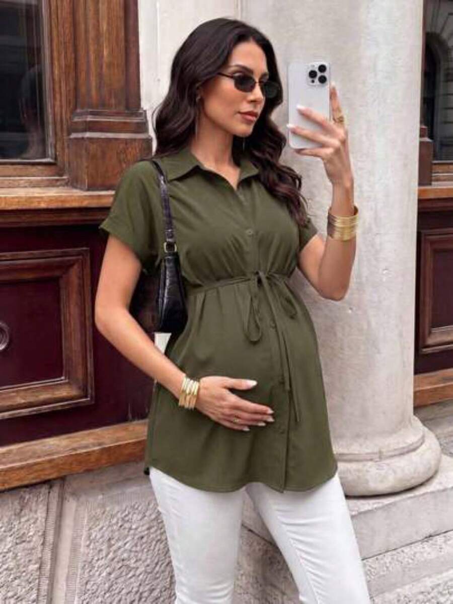 Maternity Dresses - Military Green - View 1
