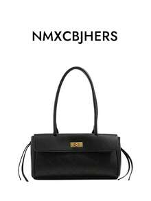 Women's New Black Quilted Shoulder Bag With Metal Lock, Versatile Handbag, Commuter Bag, Ladies Purse - Black - View 1