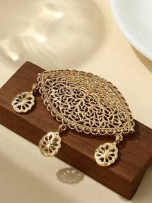 1pc Middle Eastern Women Wedding Brooch, Exquisite Hollow Out Design Bridal Brooch, Festival Party Ornament, Women Holiday Gift - Gold - View 3
