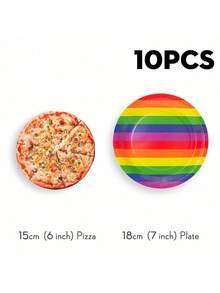 10/24pcs 7 Inch Rainbow Striped Paper Plates, Disposable Dessert Plates, Suitable For Birthday, Rainbow Theme, Summer Party, Picnic, BBQ, Pizza, Family Gathering, Outdoor Party, Dessert Table, Celebration, Party Supplies, Table Decor - Multicolor - View 7