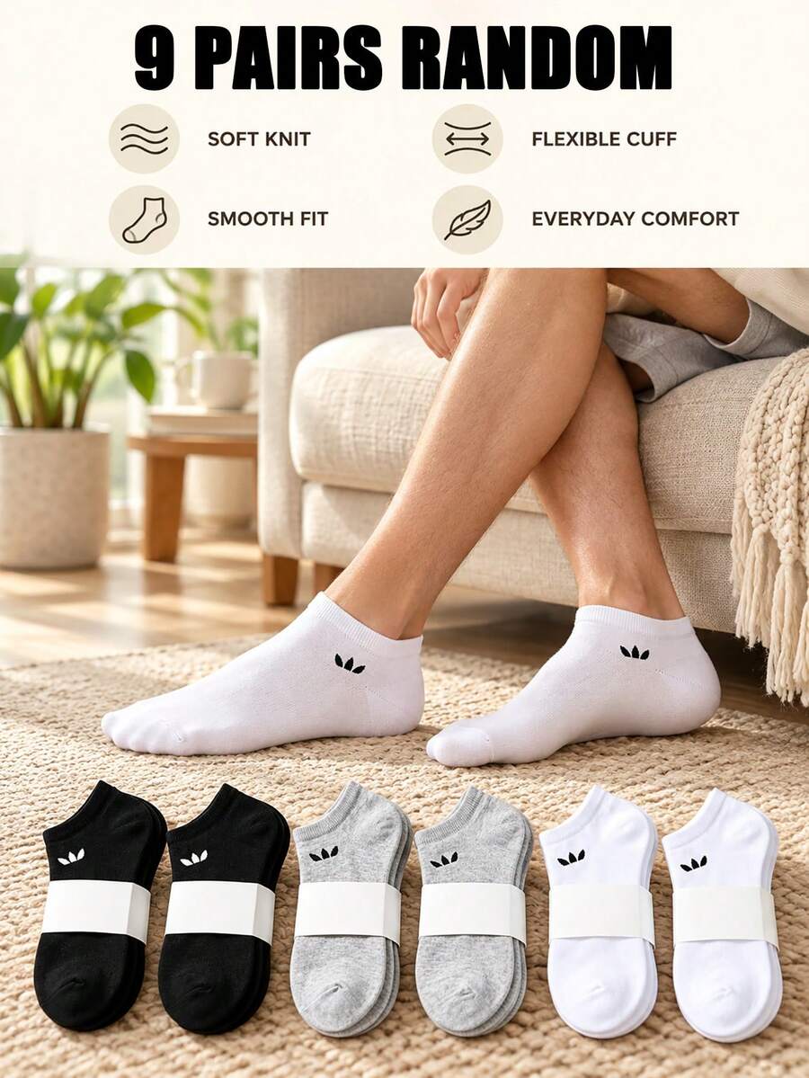 9 Pairs Simple Versatile Women's Low Cut Ankle Socks, Solid Color, Soft Knit, Stretchy Cuff, Breathable Skin-Friendly, Casual Socks For Home Daily - Multicolor - View 1