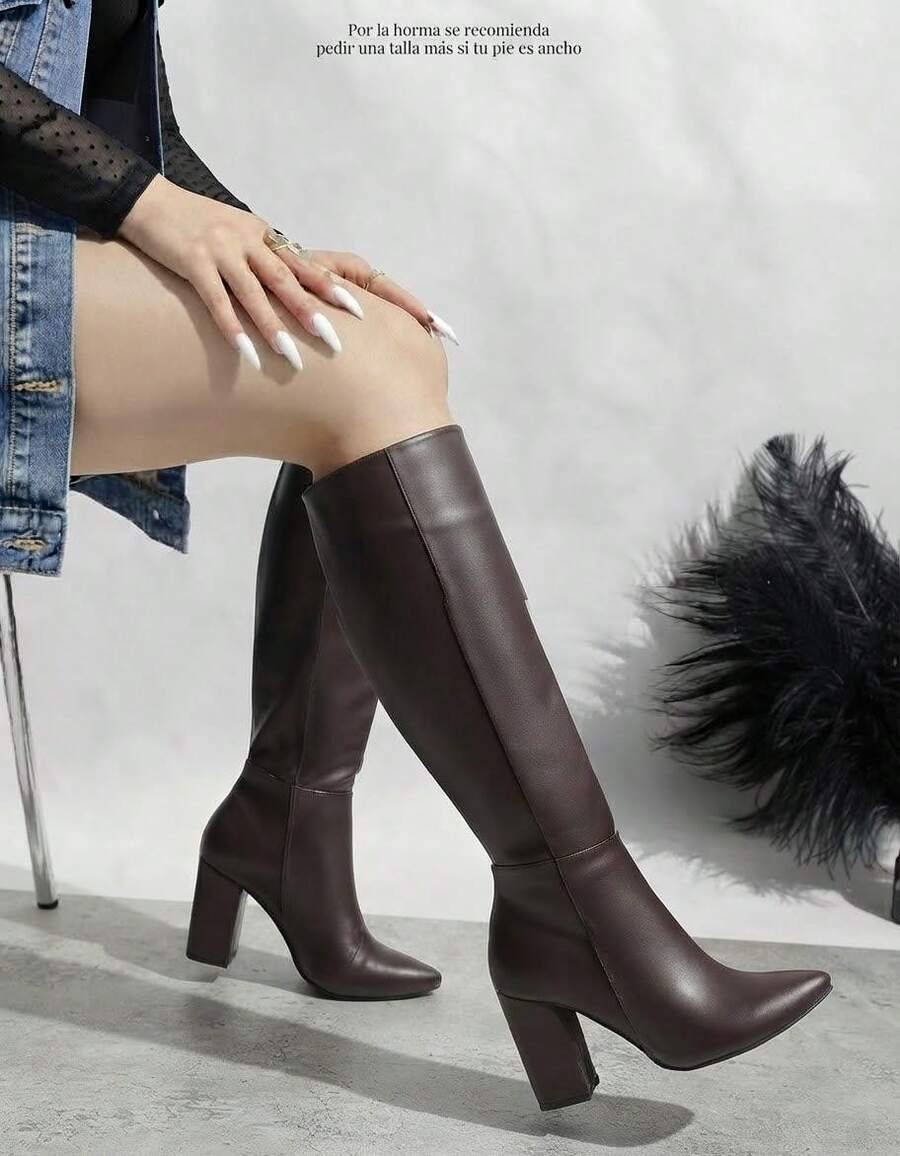 Women Mid-Calf Boots - Coffee Brown - View 1