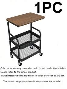 Black/White 2 Colors Optional, Multi-Functional Mobile Side Table With Wheels, 2 Storage Baskets, Suitable For Small Space Mobile Bedside Table, Double Layer Storage Rack Coffee Table, Suitable For Sofa, Bed, Living Room - Multicolor - View 10