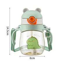 1pc Kids Straw Cup For 6 Months+ Baby Learning To Drink, Kindergarten Anti-Scald Anti-Drop Strong Ball Button Switch, Strap Handle, Cartoon Pattern, Unisex, Sealed Leak-Proof - 410ml - View 9