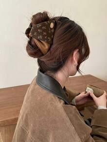 1件韓式復古花卉格紋三角抓夾，美拉德髮夾，優雅女性後梳髮髻髮飾 - 彩色 - 查看 7