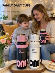 1pc Fashion 3-In-1 Portable Insulated Cup With Handle Lid And Lanyard, Leak-Proof Stainless Steel Vacuum Travel Mug, Exquisite Design Reusable Drinking Cup, Suitable For Daily Commute, Sports, Campus Life And Outdoor Activities - Multicolor - View 4