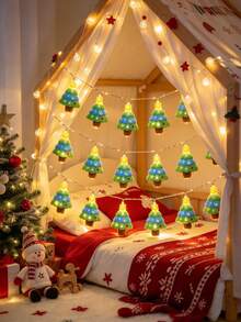 Christmas Tree String Lights, Cute Mini Christmas Tree LED Lights, Battery Powered, Suitable For Children's Bedroom Tent, Window, Living Room, Christmas Tree, Fireplace Indoor Decoration, Christmas Holiday Home Party Decoration, Ideal Christmas Gift - Multicolor - View 4