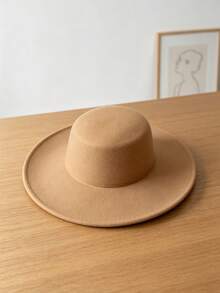 Autumn/Winter Flat Top Wool Felt Hat With Wide Brim, Versatile Women's Jazz Hat, French Style - Multicolor - View 7