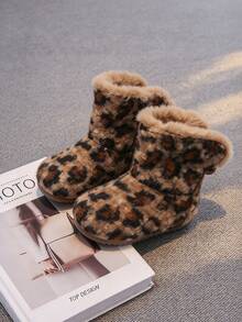 Shu Rui Children's Leopard Print Plush Boots, Winter Warm Versatile Fashion Snow Boots, Daily And Outdoor Wear Ankle Boots - Brown - View 5