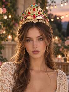 1pc Elegant Bohemian Style Headband Crown, Hair Accessory, Suitable For Women's Evening Party, Performance, Show, Bonfire Party, Dress-Up Hair Accessory Crown - Multicolor - View 2