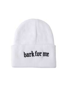 Men's Gothic Letter Embroidered Ribbed Knit Beanie, Streetwear Style Warm Winter Skull Cap - A - View 5